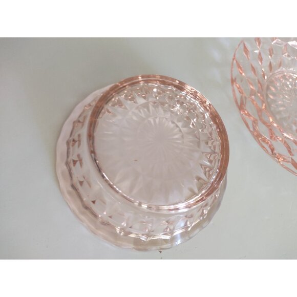 Jeannette Pink WINDSOR DIAMOND 4 1/2 Inch FRUIT BOWL & 6" Under Plate - Picture 8 of 10